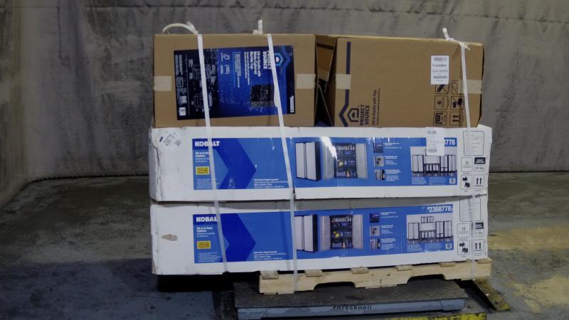 Kobalt Freestanding Steel Garage Cabinets, Allen+Roth 53inW Sedona Free-Standing Electric Fireplace, Graco -MSRP $2,843