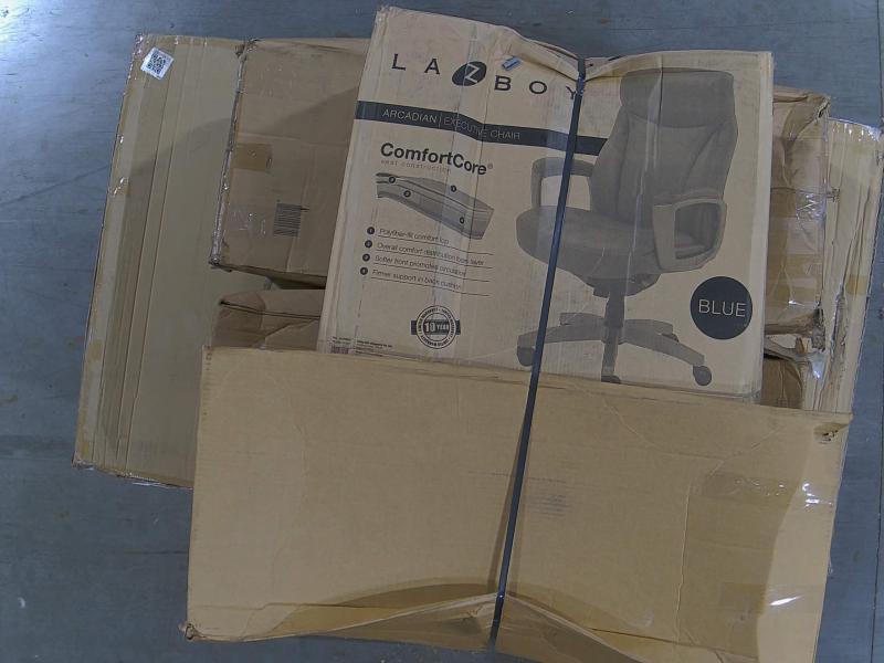 General Merch - LaZBoy Executive Chair, Sit-Stand Mobile Desk, Porcelain Whiteboard - MSRP $8,041