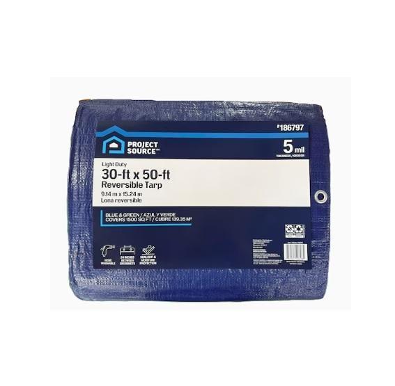 Project Source 30ftx50ft Blue Waterproof Polyethylene 5mil Tarp, Allen+Roth Harlow Brushed Gold Faucet - MSRP $2,231