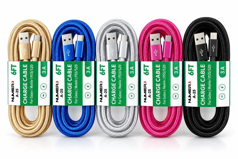 6FT Braided USB-A to USB Type-C Charging Cables , Assorted Colors