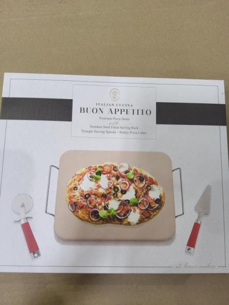 Bed Bath & Home - Italian Cucina Buon Appetito Silver One 4-Piece Pizza Stone Making Kit - MSRP $4,315