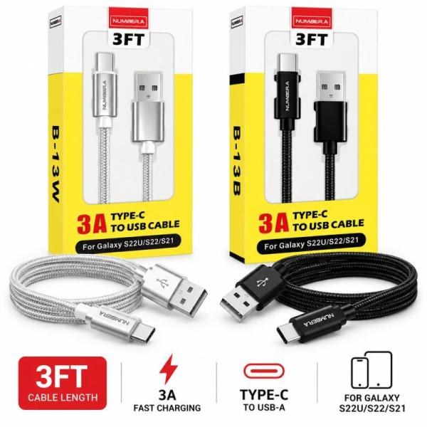 3FT Type-C to USB-A Charging Cables Black & White