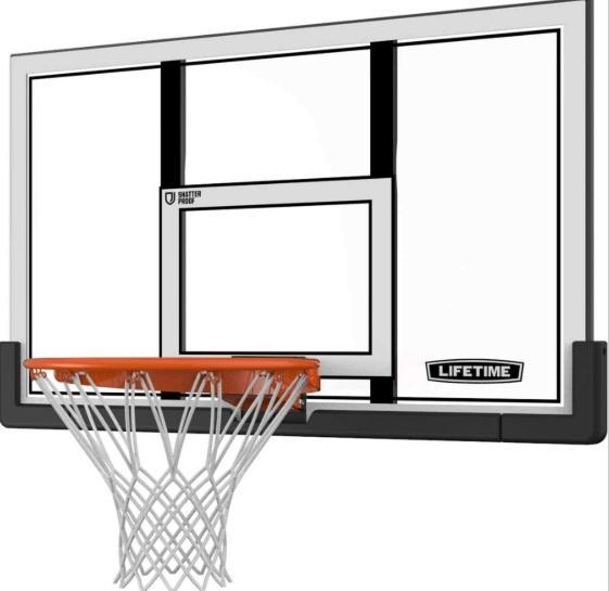 Lifetime Shatterproof 48in Backboard Rim Combo, Decofy 23''W Set of 2 Fluted Nightstand, Kettlebell Set - MSRP $1,269
