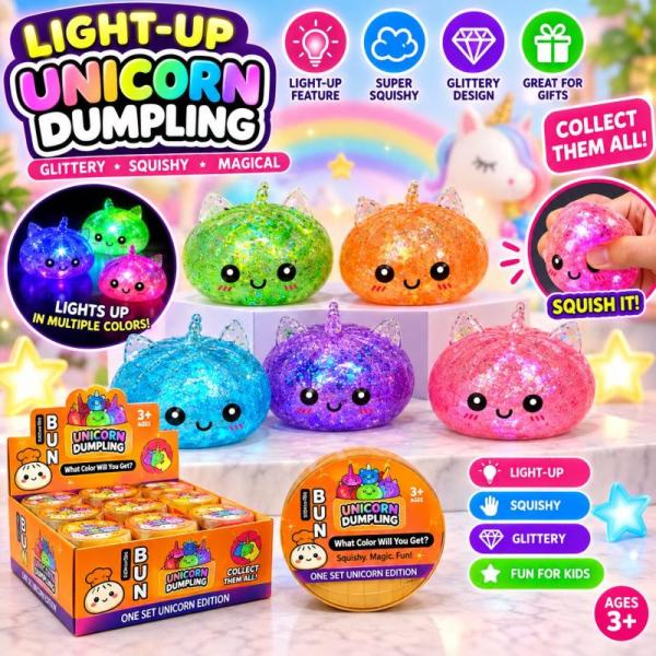 60 Light-Up Unicorn Dumpling Squishy Toys Assorted Colors