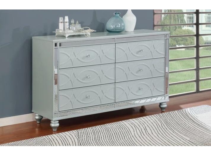 Housewares - Kerynn 62''W 6-Drawer Dresser, Upholstered 60'' Loveseat, Paneled Solid Wood Shaker Doors - MSRP $2,187