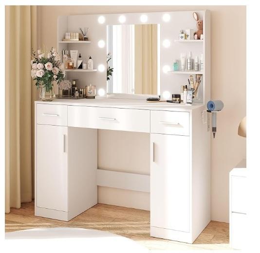 DUMOS Makeup Vanity Desk w/Mirror & Lights, Livestock Fence 4x328ft, Timber Ridge Folding Rocking Chair - MSRP $857