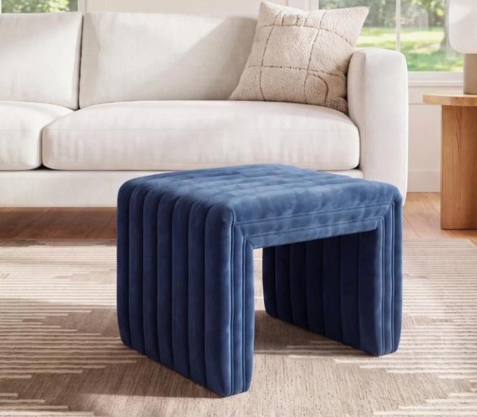 Housewares - Brandt Upholstered Ottoman, Coffee Table, Decade 18''H Stacking Side Chair, Sabine Bar Stool - MSRP $2,059