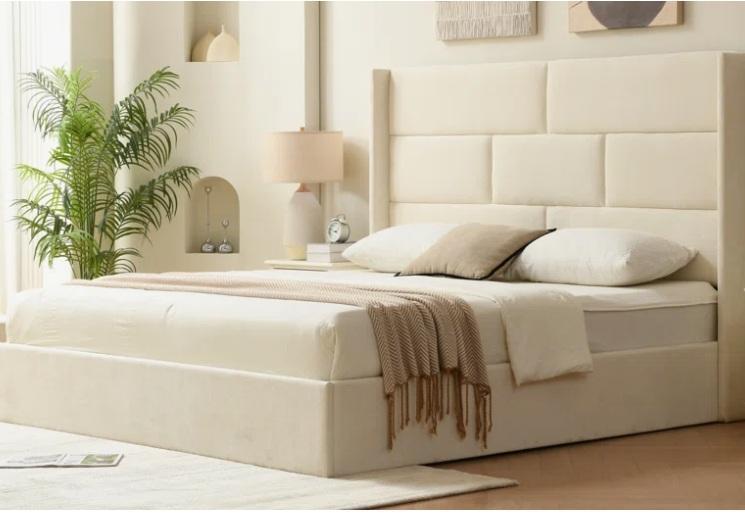 Housewares - Braya Hydraulic Lift Storage Upholstered Flat Bed, WH Framed Medicine Cabinet Mirror - MSRP $1,302
