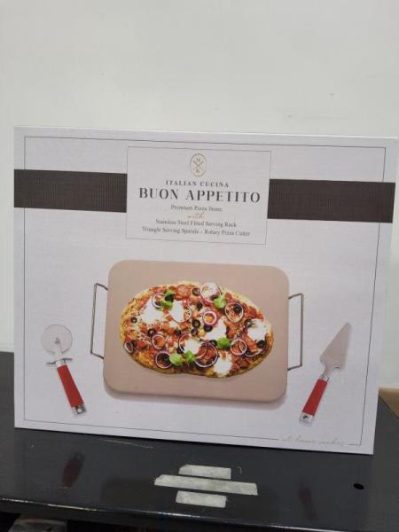 Bed Bath & Home - Italian Cucina Buon Appetito Silver One 4-Piece Pizza Stone Making Kit - MSRP $4,315