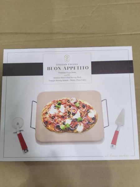 Bed Bath & Home - Italian Cucina Buon Appetito Silver One 4-Piece Pizza Stone Making Kit - MSRP $6,472